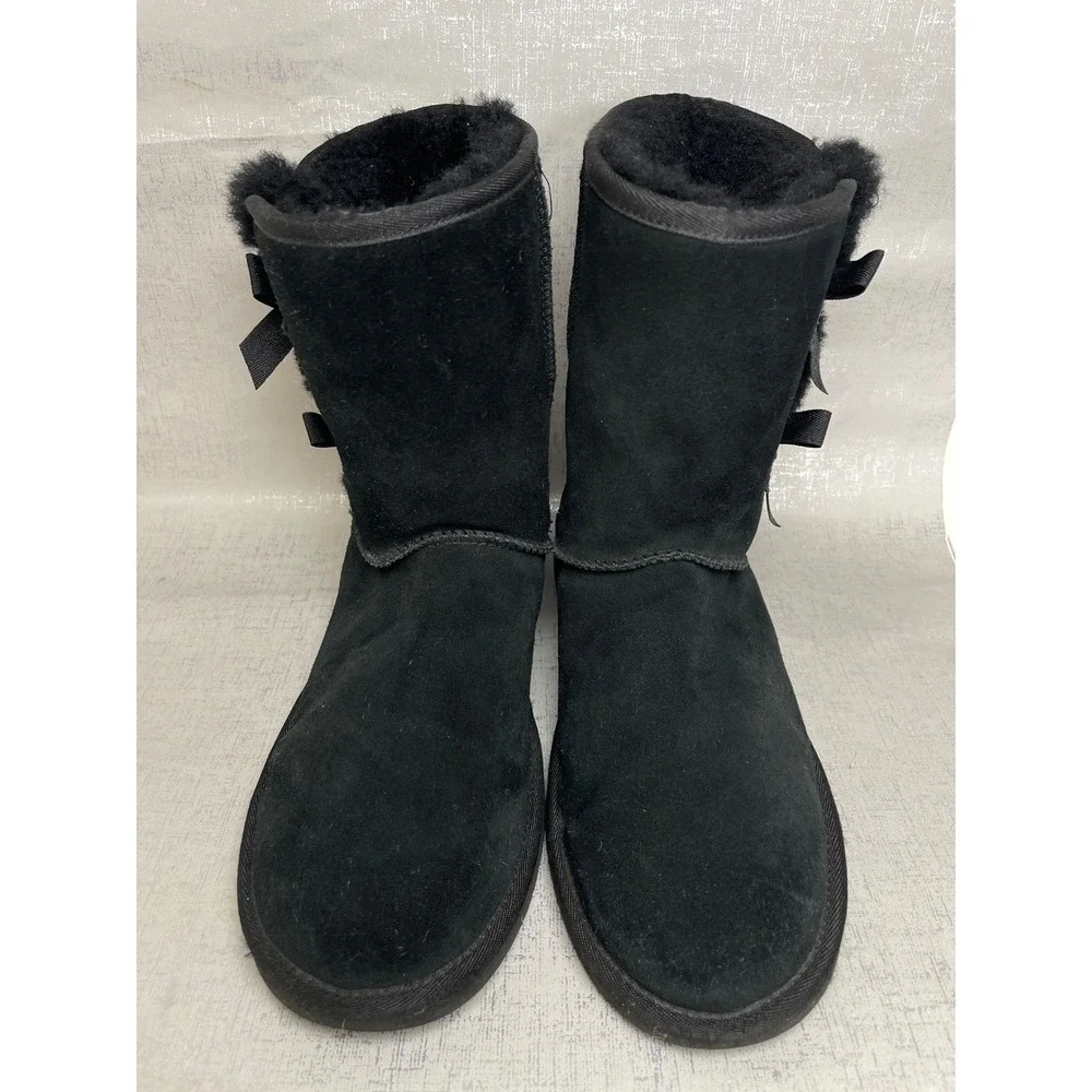 Koolaburra by UGG Victoria Bow Black Suede Bow Boots Womens 11 Winter Fur Lining